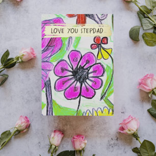 Add our Kid's Drawing Photo Cute Custom Stepfather Foil Holiday Card