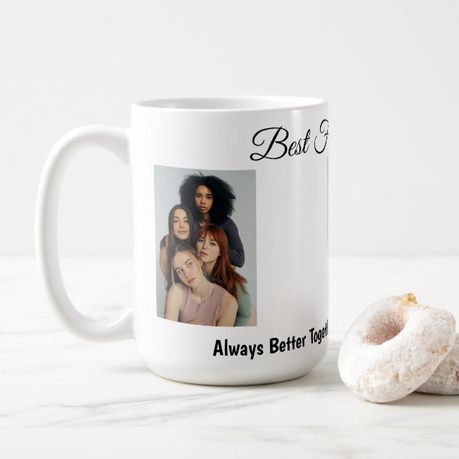 Add Own Text Script 3 Photo Collage Best Friends Coffee Mug (With Donut)