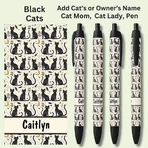Add Owner or Cat's Name, Black Cats Illustrations Black Ink Pen