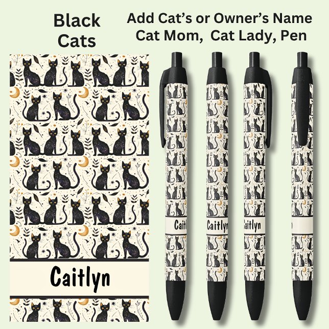 Add Owner or Cat's Name, Black Cats Illustrations Black Ink Pen (Creator Uploaded)