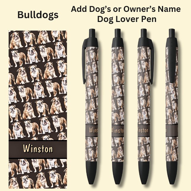 Add Owner's or Dog's Name, Bulldog Black Ink Pen (Creator Uploaded)