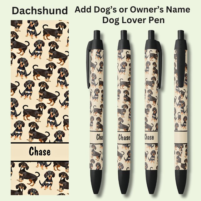 Add Owner's or Dog's Name, Dachshund Black Ink Pen (Creator Uploaded)