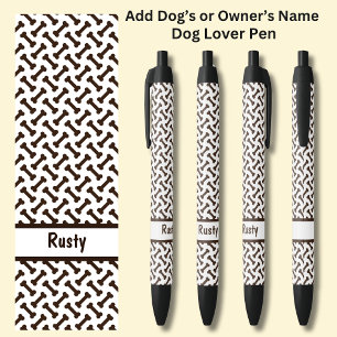 Add Owner's or Dog's Name, Dog Bones on White Black Ink Pen