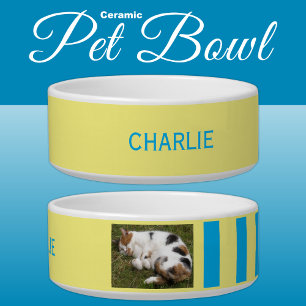 Add photo and name blue and yellow bowl