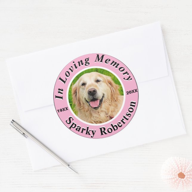 Add Photo and Name Pet Memorial Classic Round Sticker (Envelope)