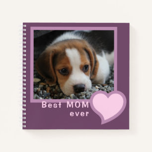 ADD PHOTO BEST MOM EVER BEAGLE DOG PINK LOVEHEART NOTEBOOK