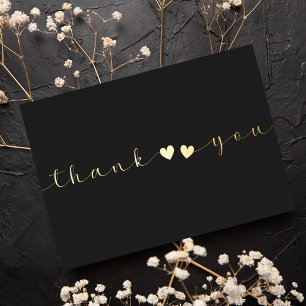   Add Photo Black Minimal & Modern Heart Thank You Foil Holiday Card