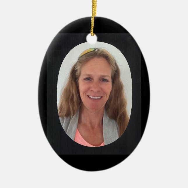 Add Photo Black Oval Frame Ceramic Ornament (Front)