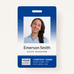 Add photo blue gradient employee name title id ID badge