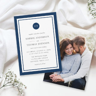 Add Photo Custom Colour Round Monogram Wedding Invitation