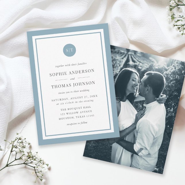Add Photo Custom Colour Round Monogram Wedding Invitation (Creator Uploaded)