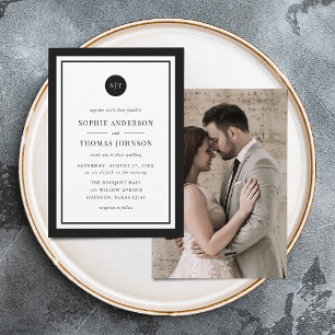Add Photo Custom Colour Round Monogram Wedding Invitation