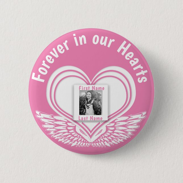 Add Photo Custom Memorial Heart 6 Cm Round Badge (Front)
