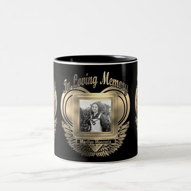 Add Photo Custom Memorial Heart  Two-Tone Coffee Mug (Center)