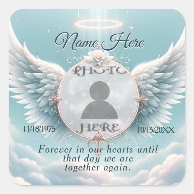 Add Photo Custom Memorial Square Sticker (Front)