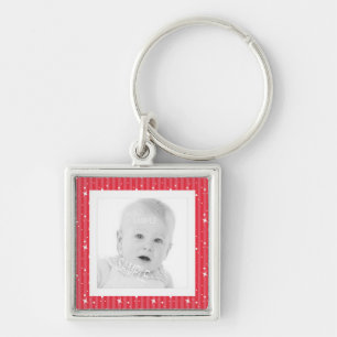 Add Photo Cute Red and Pink Stripes Key Ring