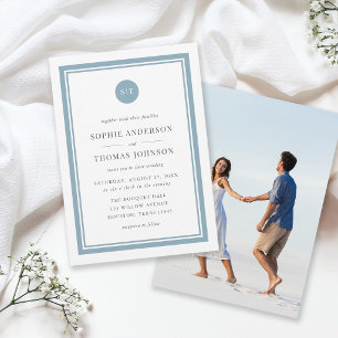 Add Photo Editable Colour Round Monogram Wedding Invitation