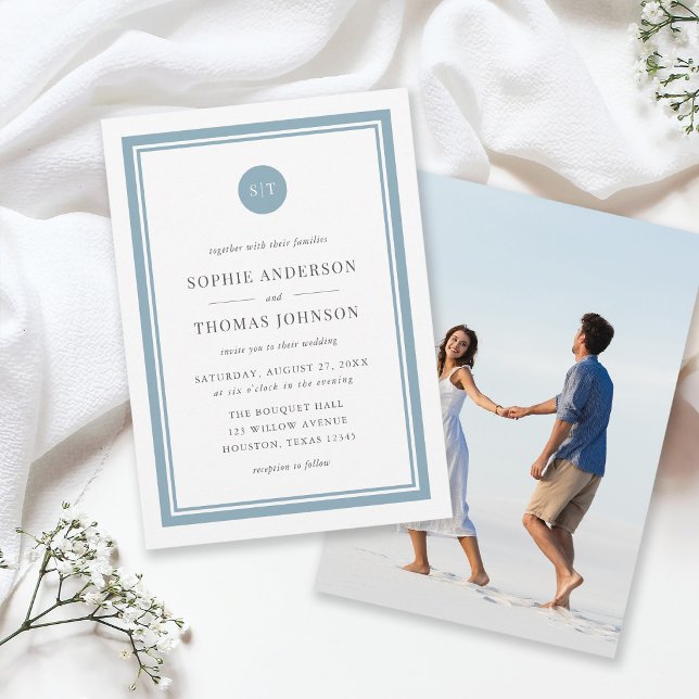 Add Photo Editable Colour Round Monogram Wedding Invitation (Creator Uploaded)