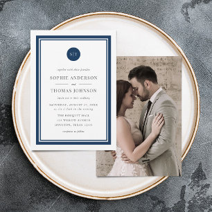 Add Photo Editable Colour Round Monogram Wedding Invitation