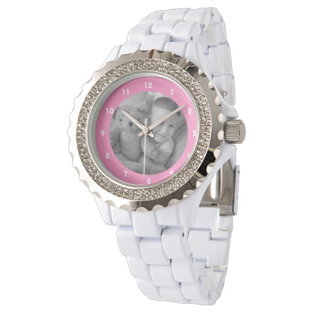 Add photo for mum or grandma pink Rhinestone  Watch (Angled)
