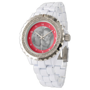 Add photo for mum or grandma red Rhinestone Watch