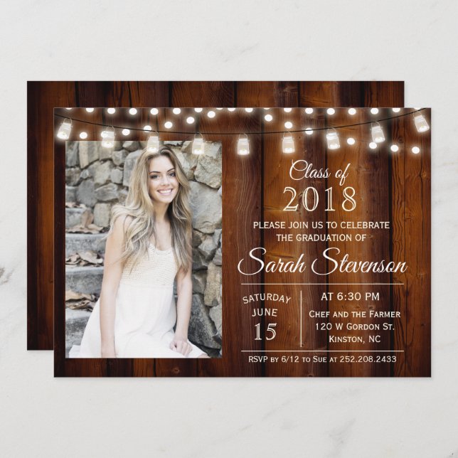 ADD PHOTO - Graduation Mason Jar Lights Invitation (Front/Back)