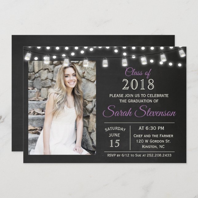 ADD PHOTO - Graduation Mason Jar Lights Invitation (Front/Back)