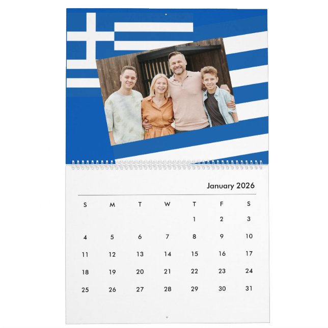 Add Photo Greece Flag Ημερολόγιο 2026 Greek Family Calendar (Jan 2026)