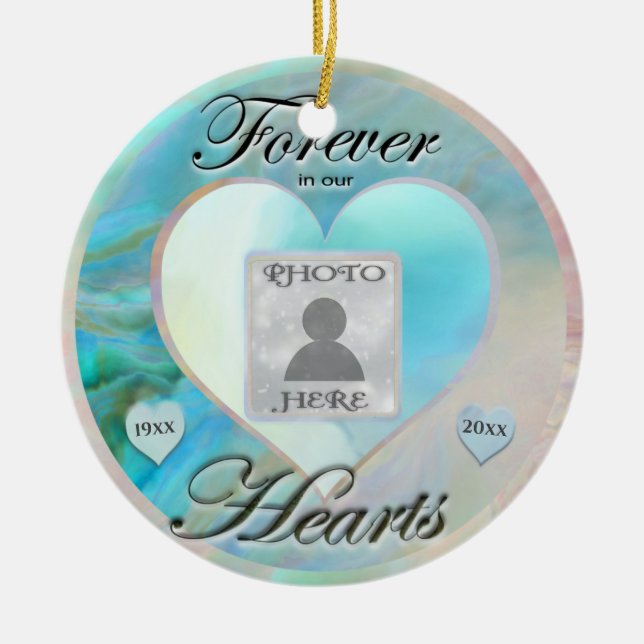 Add Photo Heart Memorial Ceramic Ornament (Front)