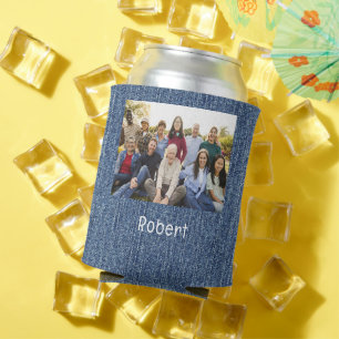 Add Photo Logo Name Class Family Reunion Blue Jean Can Cooler