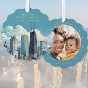 Add Photo Merry Christmas Chicago Ornament Card