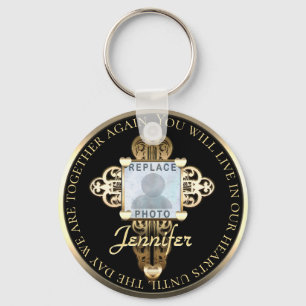 Add Photo Message Cross Hearts Memorial Key Ring