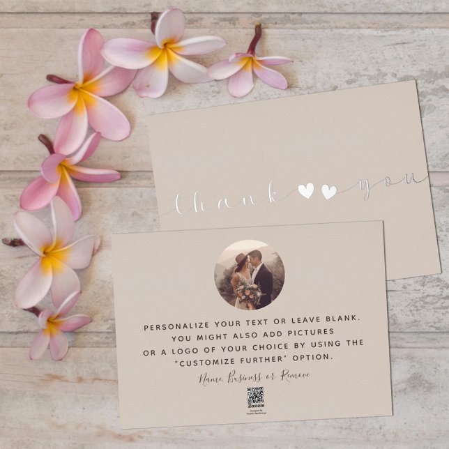     Add Photo Modern Script Rustic Taupe Thank You Foil Holiday Card (Creator Uploaded)