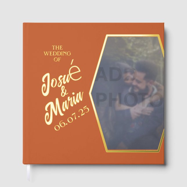 Add Photo Modern Wedding Foil Guest Book (Front)