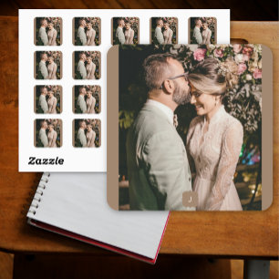 Add Photo Monogram Wedding Couple Square Sticker