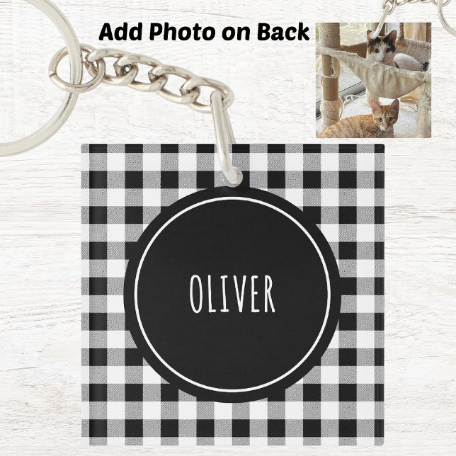 Add Photo, Name Buffalo Check Black Acrylic Key Ring (Creator Uploaded)
