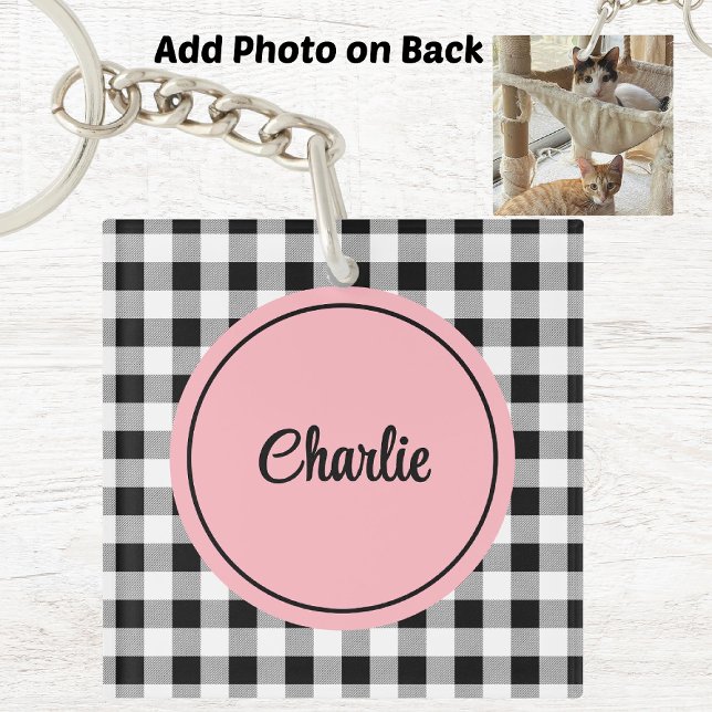 Add Photo, Name Buffalo Check Pink Acrylic Key Ring (Creator Uploaded)