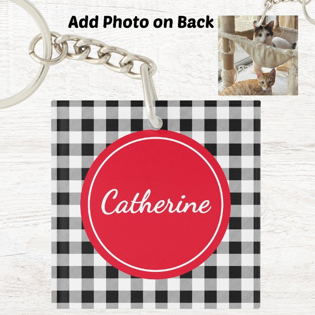 Add Photo, Name Buffalo Check Red Acrylic Key Ring (Creator Uploaded)