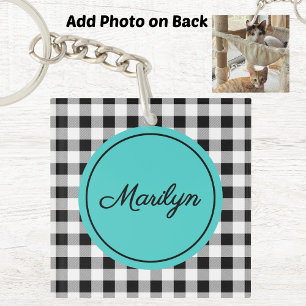 Add Photo, Name Buffalo Check Turquoise Acrylic Key Ring