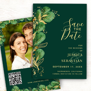 Add Photo QR Code Emerald Green Eucalyptus Elegant Save The Date