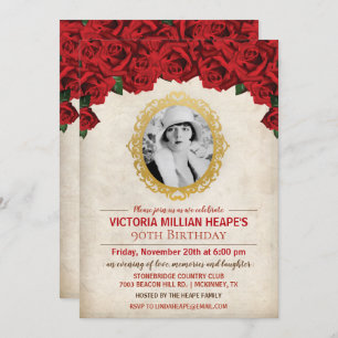 ADD PHOTO -  Roses Milestone Birthday Invitation
