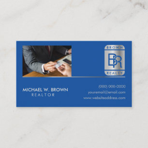 Add Photo silver blue navy Real Estate luxury Business Card