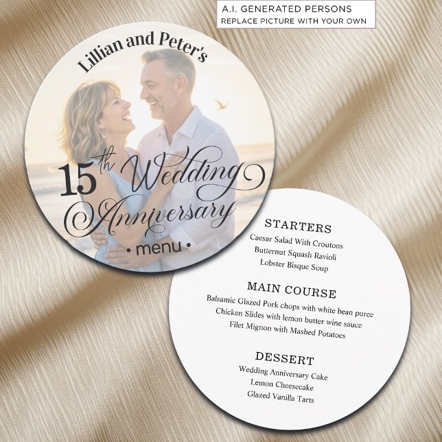 Add Photo Text Overlay 15th Wedding Anniversary  Menu (Creator Uploaded)
