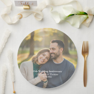Add Photo Text Overlay 15th Wedding Anniversary  Paper Plate
