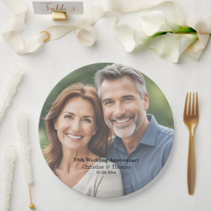 Add Photo Text Overlay 20th Wedding Anniversary  Paper Plate