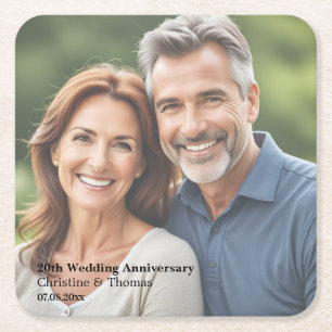 Add Photo Text Overlay 20th Wedding Anniversary Square Paper Coaster