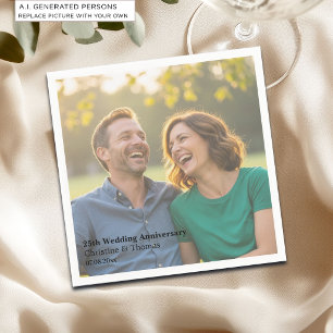 Add Photo Text Overlay 25th Wedding Anniversary Napkin