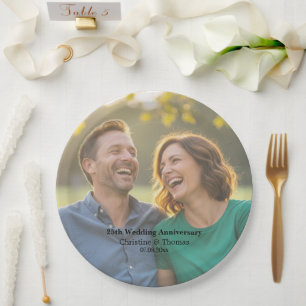 Add Photo Text Overlay 25th Wedding Anniversary  Paper Plate