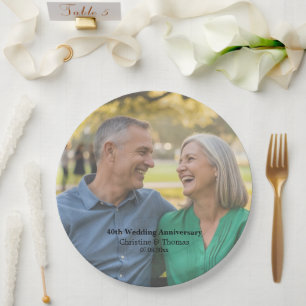 Add Photo Text Overlay 40th Wedding Anniversary Paper Plate