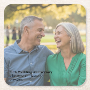 Add Photo Text Overlay 40th Wedding Anniversary Square Paper Coaster